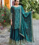 Teal festive wear designer rangoli sequence embroidery work readymade suit