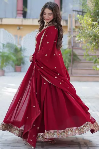 Maroon festive wear designer  faux blooming georgette  readymade suit