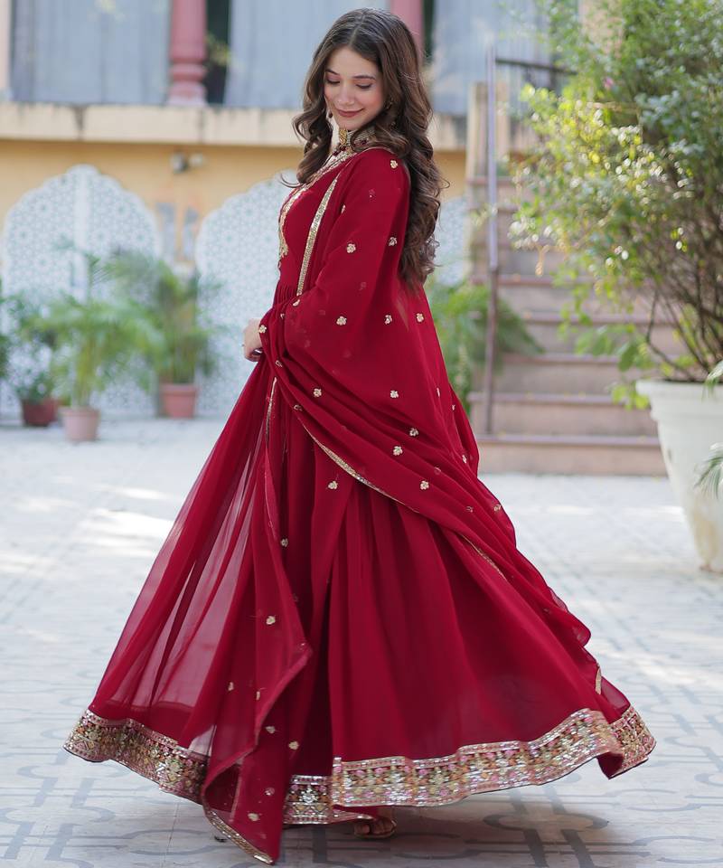 Maroon festive wear designer  faux blooming georgette  readymade suit