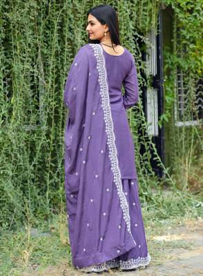Lavender festive wear designer chinon sequence embroidery work readymade suit 3