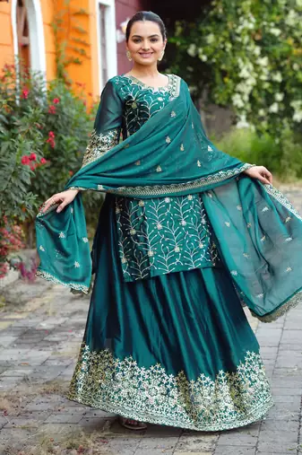 Teal festive wear designer rangoli sequence embroidery work readymade suit