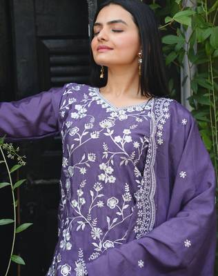 Lavender festive wear designer chinon sequence embroidery work readymade suit 4