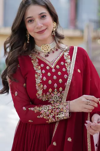 Maroon festive wear designer  faux blooming georgette  readymade suit