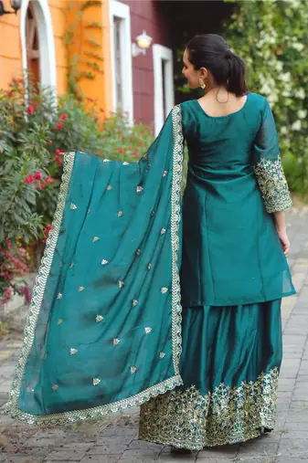 Teal festive wear designer rangoli sequence embroidery work readymade suit