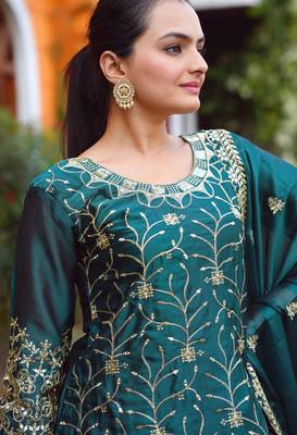 Teal festive wear designer rangoli sequence embroidery work readymade suit 4