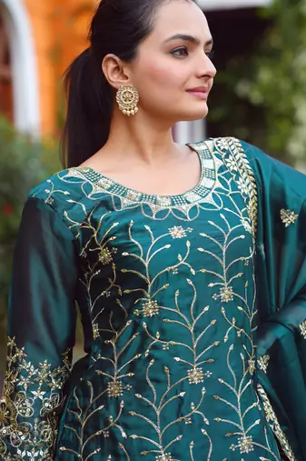 Teal festive wear designer rangoli sequence embroidery work readymade suit
