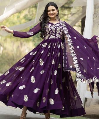 Purple festive wear designer fox georgette  readymade suit 1