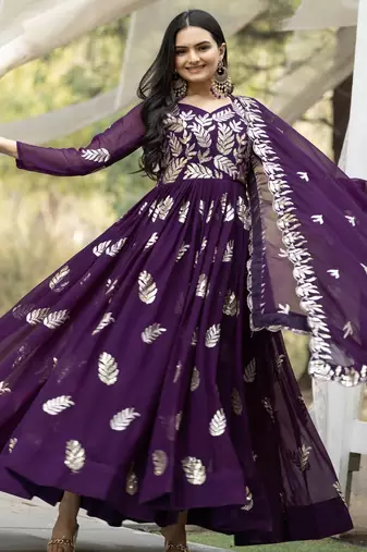 Purple festive wear designer fox georgette  readymade suit