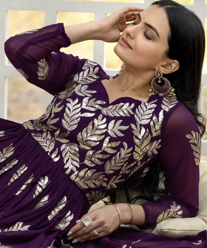Purple festive wear designer fox georgette  readymade suit