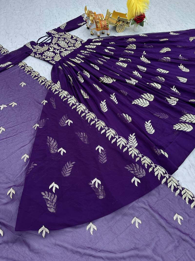 Purple festive wear designer fox georgette  readymade suit