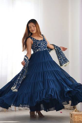 Teal festive wear designer heavy pure soft fox georgette  readymade suit