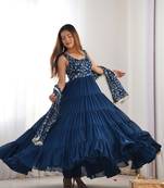 Teal festive wear designer heavy pure soft fox georgette  readymade suit