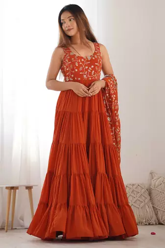 Orange festive wear designer heavy pure soft fox georgette  readymade suit