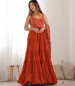 Orange festive wear designer heavy pure soft fox georgette  readymade suit