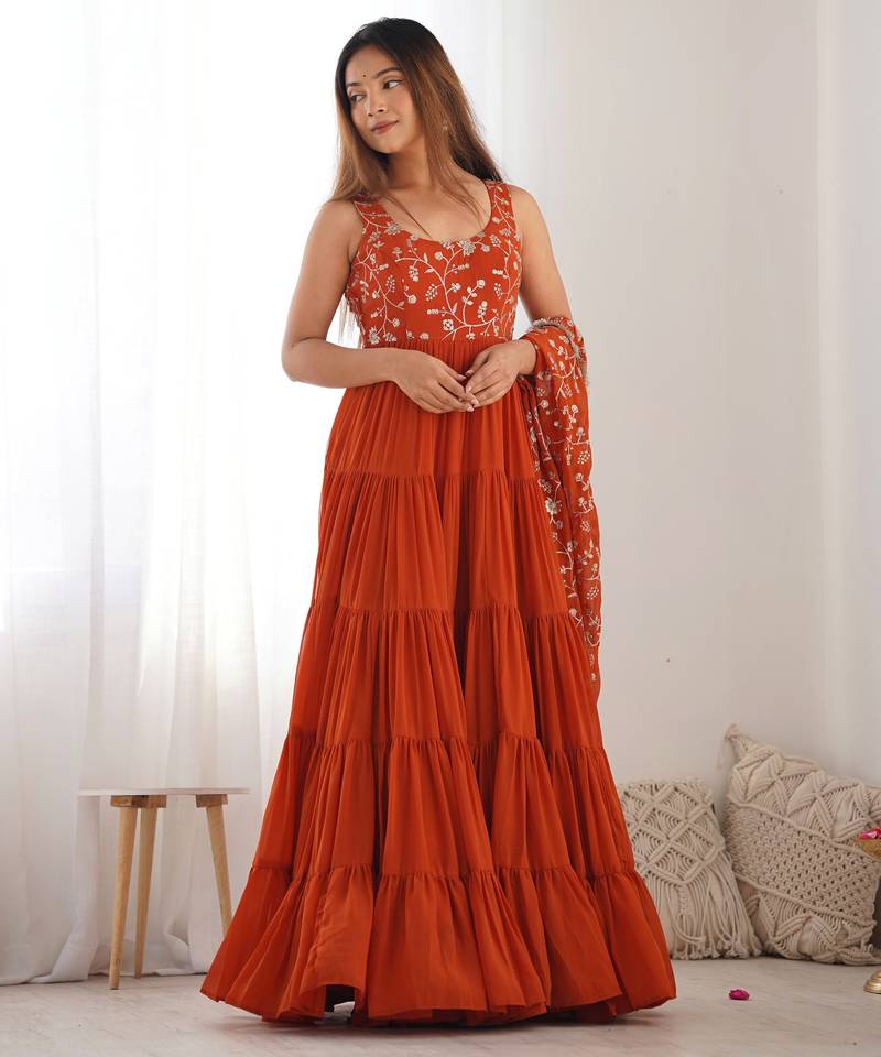 Orange festive wear designer heavy pure soft fox georgette  readymade suit