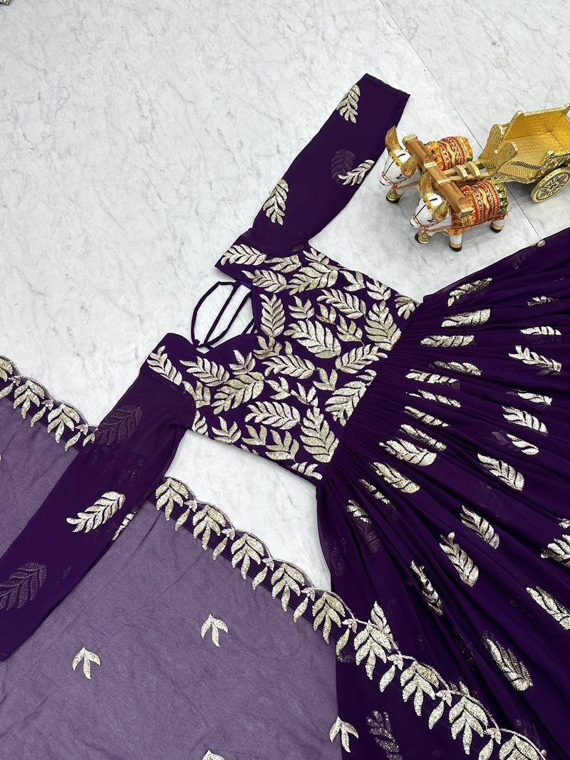 Purple festive wear designer fox georgette  readymade suit