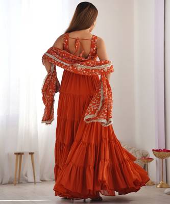Orange festive wear designer heavy pure soft fox georgette  readymade suit 2