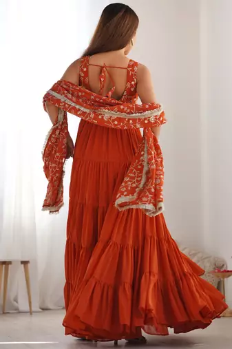 Orange festive wear designer heavy pure soft fox georgette  readymade suit