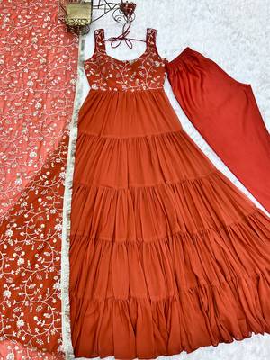 Orange festive wear designer heavy pure soft fox georgette  readymade suit 3