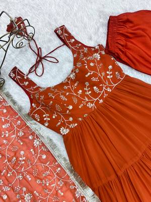 Orange festive wear designer heavy pure soft fox georgette  readymade suit 4