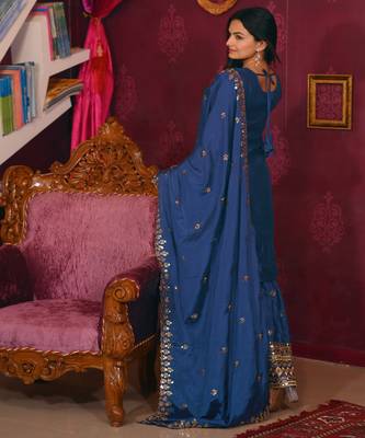 Teal festive wear designer chinon sequence embroidery work readymade suit 2