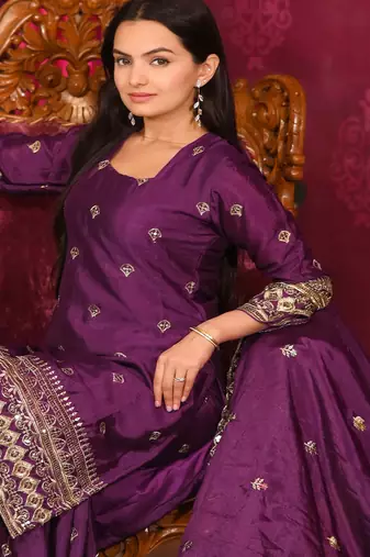 Brinjal festive wear designer chinon sequence embroidery work readymade suit