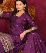 Brinjal festive wear designer chinon sequence embroidery work readymade suit