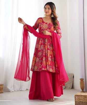 Multi festive wear designer heavy pure soft roman silk chanderi   readymade suit 1