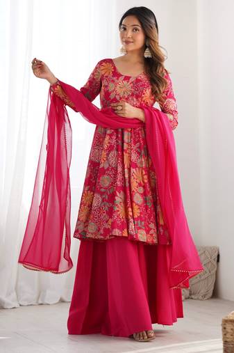 Multi festive wear designer heavy pure soft roman silk chanderi   readymade suit