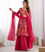 Multi festive wear designer heavy pure soft roman silk chanderi   readymade suit