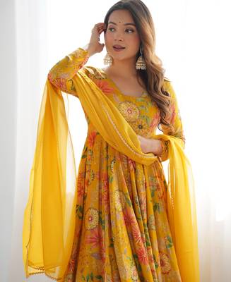 Multi festive wear designer heavy pure soft roman silk chanderi   readymade suit 3