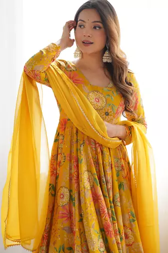 Multi festive wear designer heavy pure soft roman silk chanderi   readymade suit