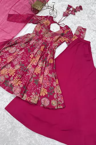 Multi festive wear designer heavy pure soft roman silk chanderi   readymade suit