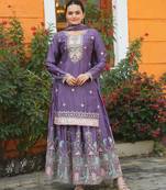 Lavender festive wear designer  chinon sequence embroidery work readymade suit