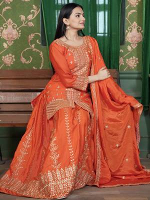 Orange festive wear designer  chinon sequence embroidery work readymade suit 3