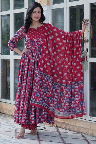 Multi festive wear designer pure cotton   readymade suit