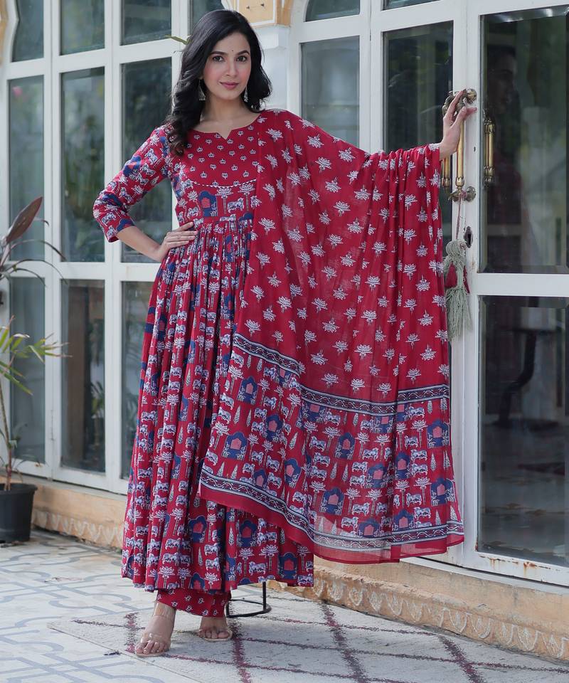 Multi festive wear designer pure cotton   readymade suit