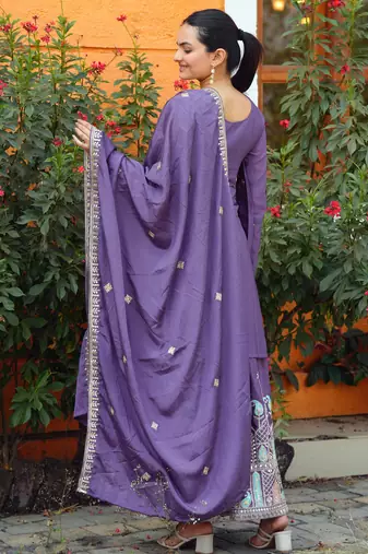 Lavender festive wear designer  chinon sequence embroidery work readymade suit