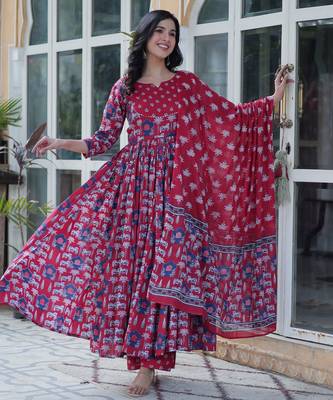 Multi festive wear designer pure cotton   readymade suit 2
