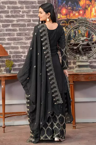 Black festive wear designer  chinon sequence embroidery work readymade suit