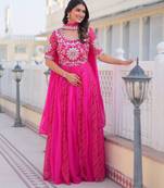 Rani Pink festive wear designer pure georgette bandhej  readymade suit