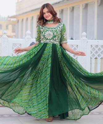 Multi festive wear designer pure georgette bandhej  readymade suit 1