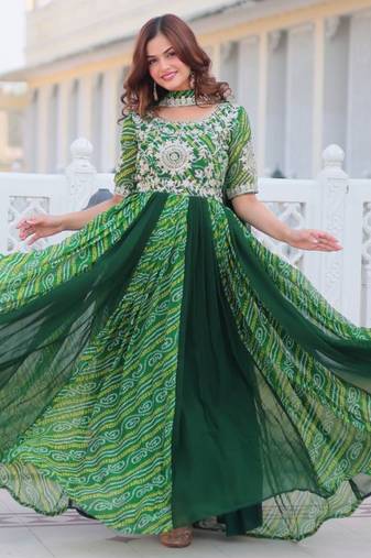 Multi festive wear designer pure georgette bandhej  readymade suit