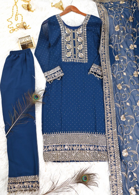 Teal festive wear designer  fox georgette heavy embroidery sequence work readymade suit 4