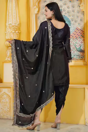 Black festive wear designer chinon  readymade suit