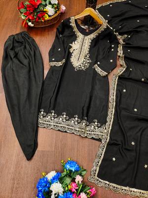 Black festive wear designer chinon  readymade suit 3