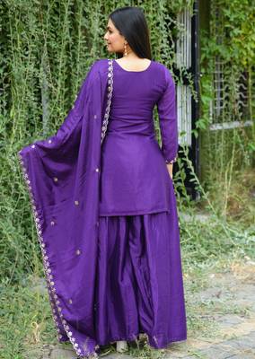 Purple festive wear designer chinon sequence embroidery work readymade suit 3