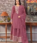 Mauve festive wear designer chinon sequence embroidery work readymade suit