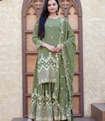 Green festive wear designer fox georgette sequence embroidery work readymade suit