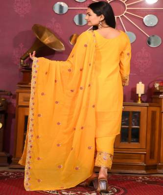 Yellow festive wear designer  fox georgette heavy embroidery sequence work readymade suit 3